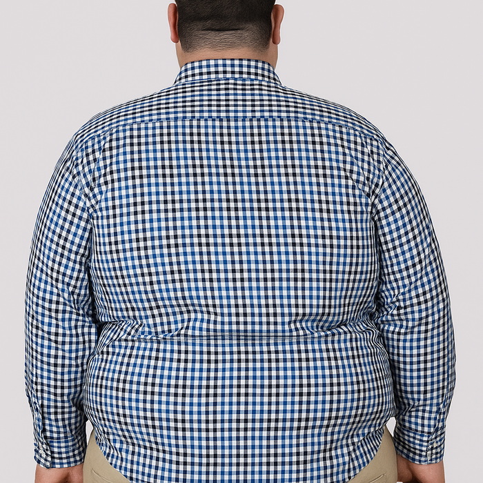 Camisa Manga Larga Para Caballero 100% Algodón Estilo Cuadros Azul Talla Extra 2312631