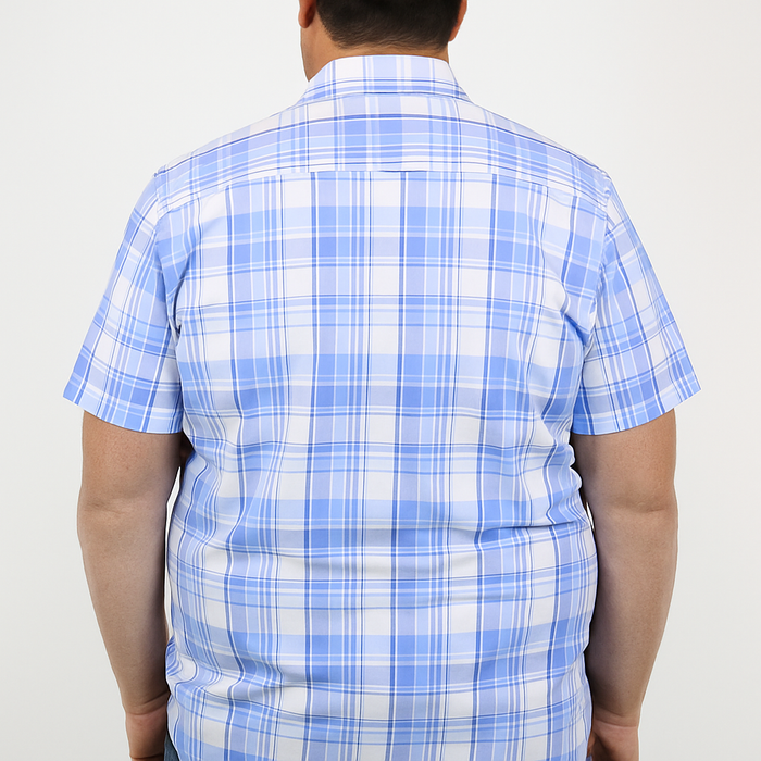 Camisa de Cuadros Casual Azul Manga Corta de Algodón Talla Extra 2303061