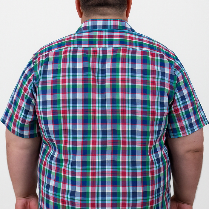Camisa Para Caballero Casual Manga Corta Cuadros Multicolor 100% Algodón Talla Extra 2310482