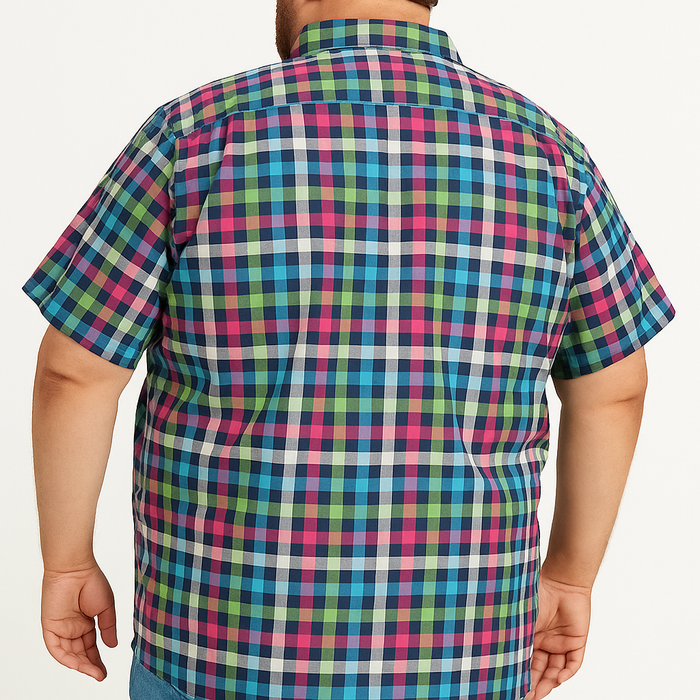 CAMISA MANGA CORTA CUADROS MULTICOLOR 100% ALGODÓN TALLA EXTRA 2217006