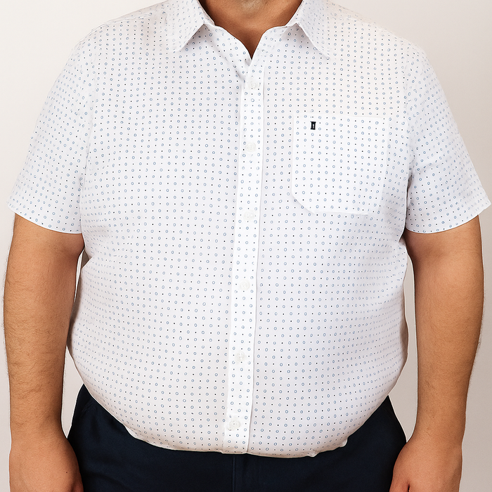 CAMISA MANGA CORTA BLANCO ESTAMPADO 100% ALGODÓN TALLA EXTRA 2304108 - dioromx