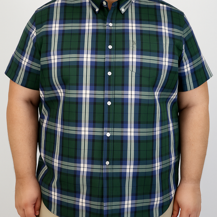 Camisa de Vestir Cuadros Verde Manga Corta 100% Algodón para Hombre en Tallas Extras 2212481 - dioromx