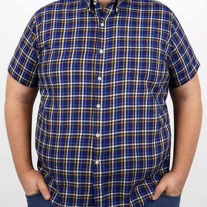 CAMISA MANGA CORTA AZUL CUADROS 100% ALGODÓN TALLA EXTRA 2313025