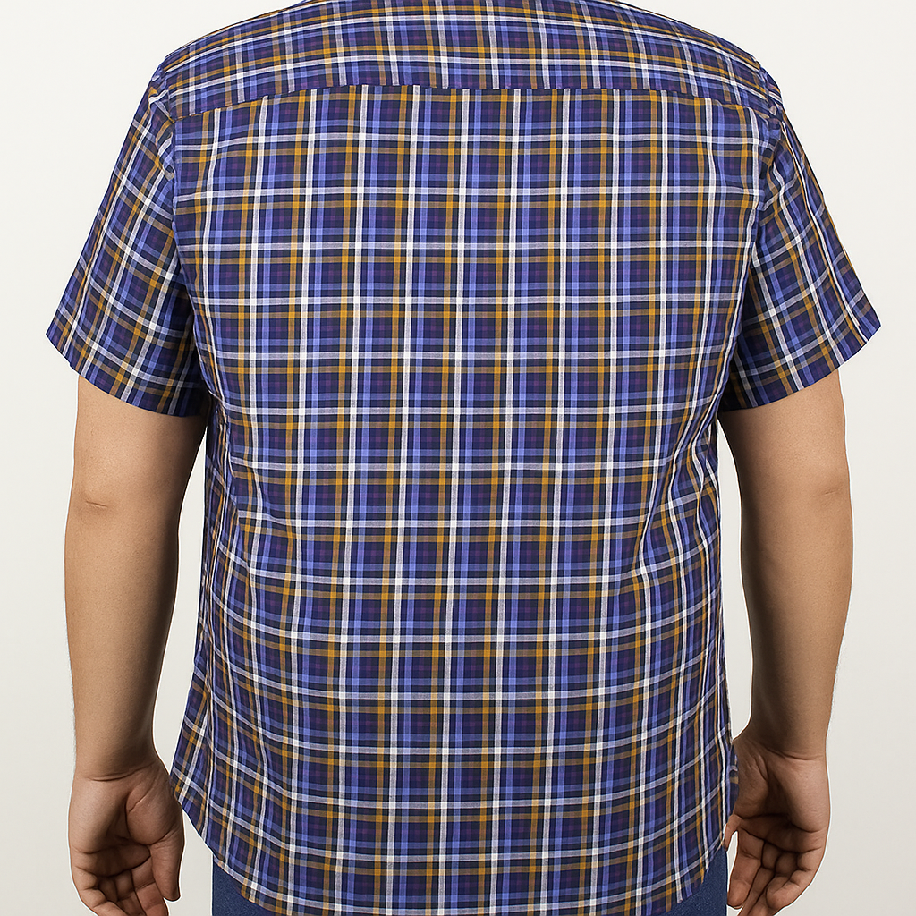 CAMISA MANGA CORTA AZUL CUADROS 100% ALGODÓN TALLA EXTRA 2313025 - dioromx