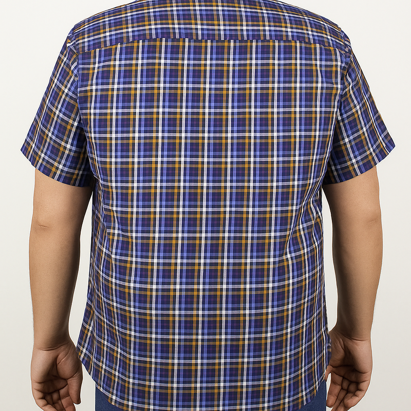 CAMISA MANGA CORTA AZUL CUADROS 100% ALGODÓN TALLA EXTRA 2313025 - dioromx