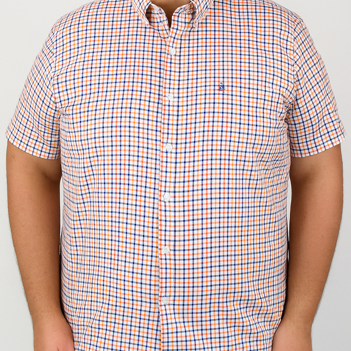 Camisa Manga Corta Naranja de Cuadros 100% Algodón para Hombre en Tallas Extras 2303064
