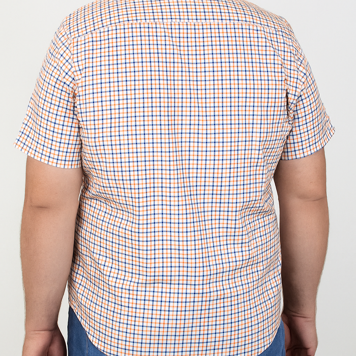 Camisa Manga Corta Naranja de Cuadros 100% Algodón para Hombre en Tallas Extras 2303064