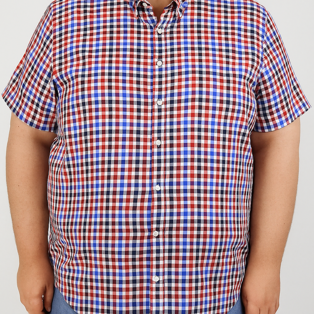Camisa Manga Corta Roja de Cuadros 100% Algodón en Tallas Extras 2302047