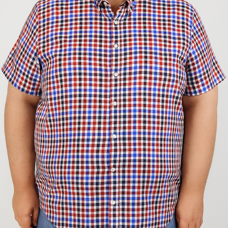 Camisa Manga Corta Roja de Cuadros 100% Algodón en Tallas Extras 2302047