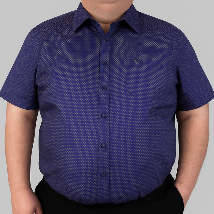 Camisa Manga Corta Azul con Estampado 100% Algodón para Hombre en Tallas Extras 2302048
