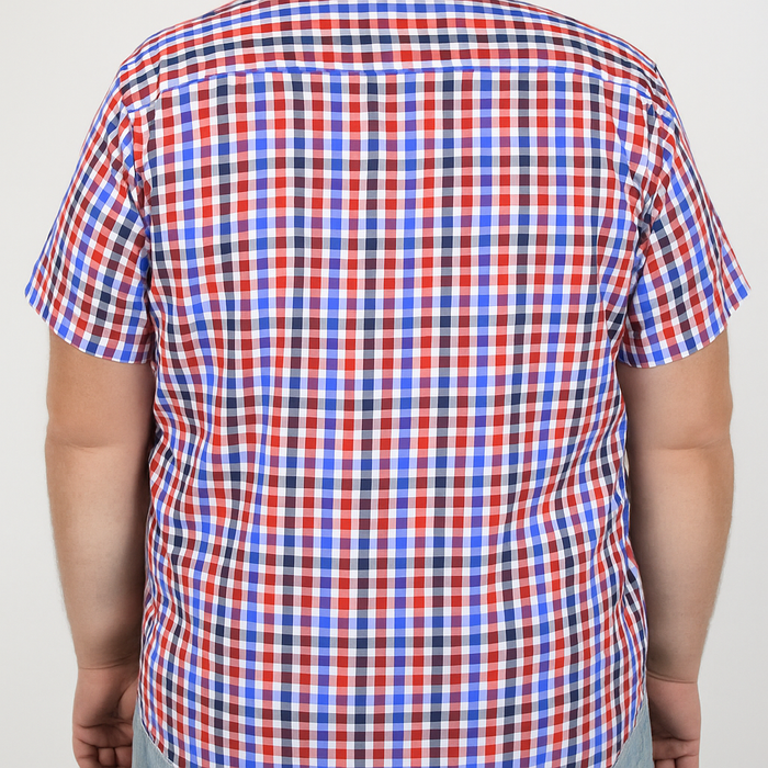 Camisa Manga Corta Roja de Cuadros 100% Algodón en Tallas Extras 2302047