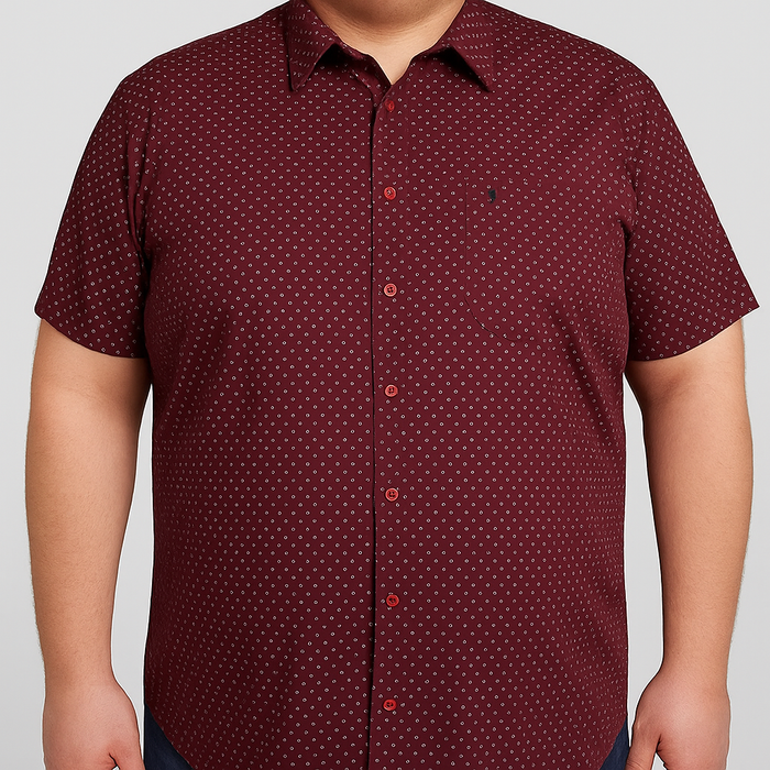 Camisa Manga Corta Vino con Estampado 100% Algodón para Hombre en Tallas Extras 2301030