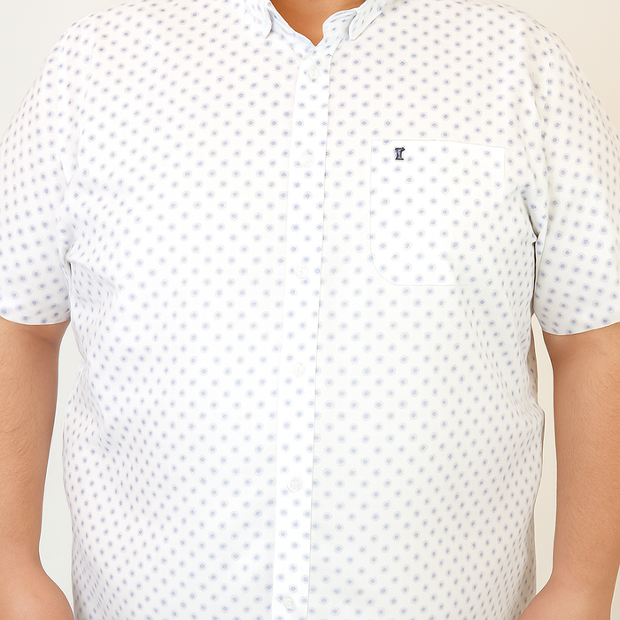 CAMISA MANGA CORTA BLANCO ESTAMPADO 100% ALGODÓN TALLA EXTRA 2301027