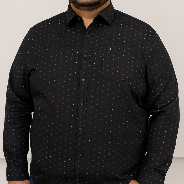 Camisa Negra con Estampado de Manga Larga 100% Algodón Talla Extra 2308043