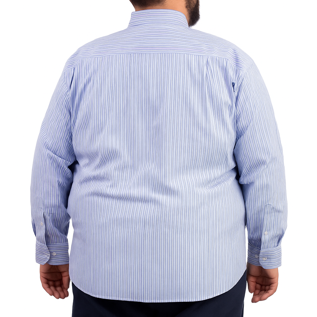 Camisa de Rayas Azul con Manga Larga Talla Extra 100% Algodón 2507046