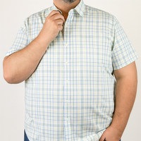 Camisa de Cuadros Blanca con Manga Corta 100% Algodón Talla Extra 2306203