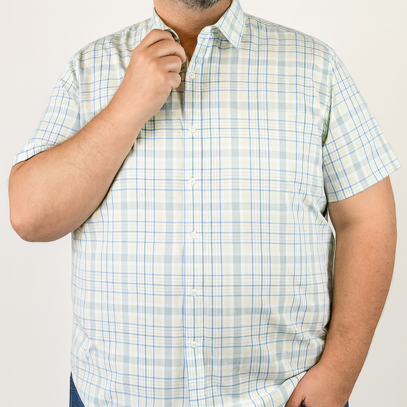 Camisa de Cuadros Blanca con Manga Corta 100% Algodón Talla Extra 2306203