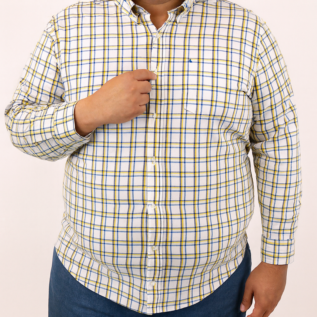 Camisa de Cuadros Amarilla con Manga Larga Talla Extra 100% Algodón 2304075