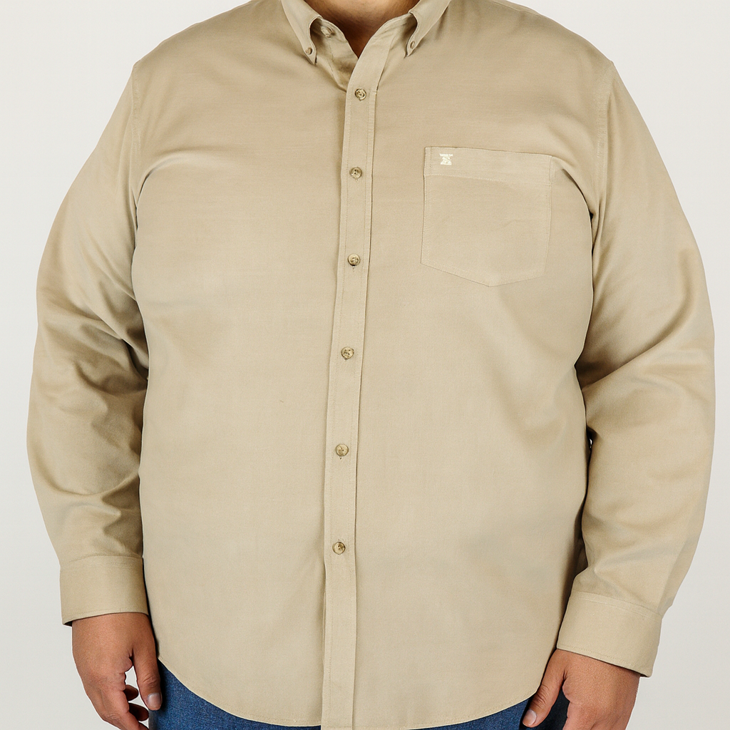 Camisa de Pana Lisa Caqui con Manga Larga 100% Algodón Talla Extra 2309428