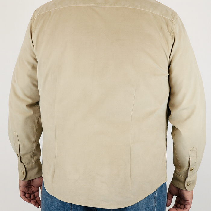 Camisa de Pana Lisa Caqui con Manga Larga 100% Algodón Talla Extra 2309428