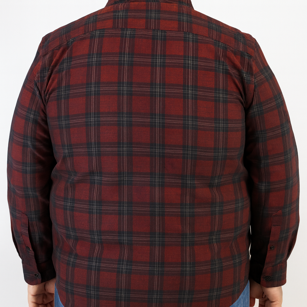 Camisa de Pana Roja de Cuadros con Manga Larga 100% Algodón Talla Extra 2210091