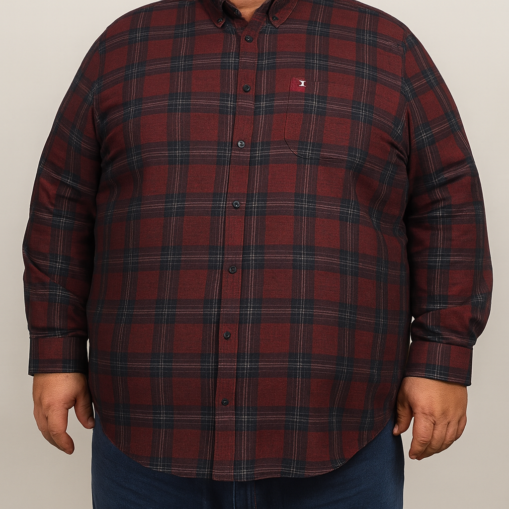 Camisa de Pana Roja de Cuadros con Manga Larga 100% Algodón Talla Extra 2210091