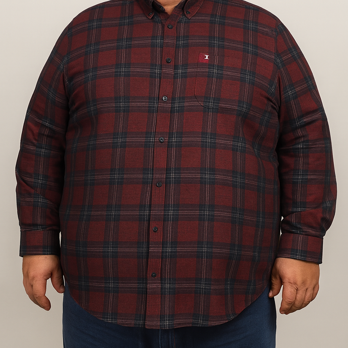 Camisa de Pana Roja de Cuadros con Manga Larga 100% Algodón Talla Extra 2210091