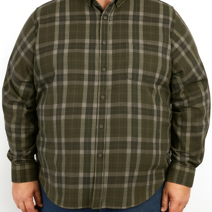 Camisa de Pana de Cuadros Verde con Manga Larga 100% Algodón Talla Extra 2209084