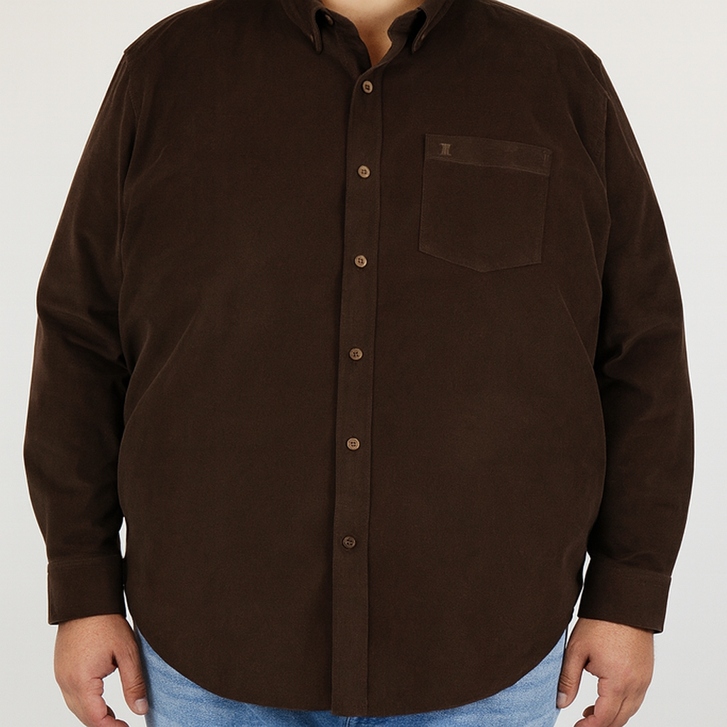 Camisa de Pana Café Lisa con Manga Larga 100% Algodón Talla Extra 2309427