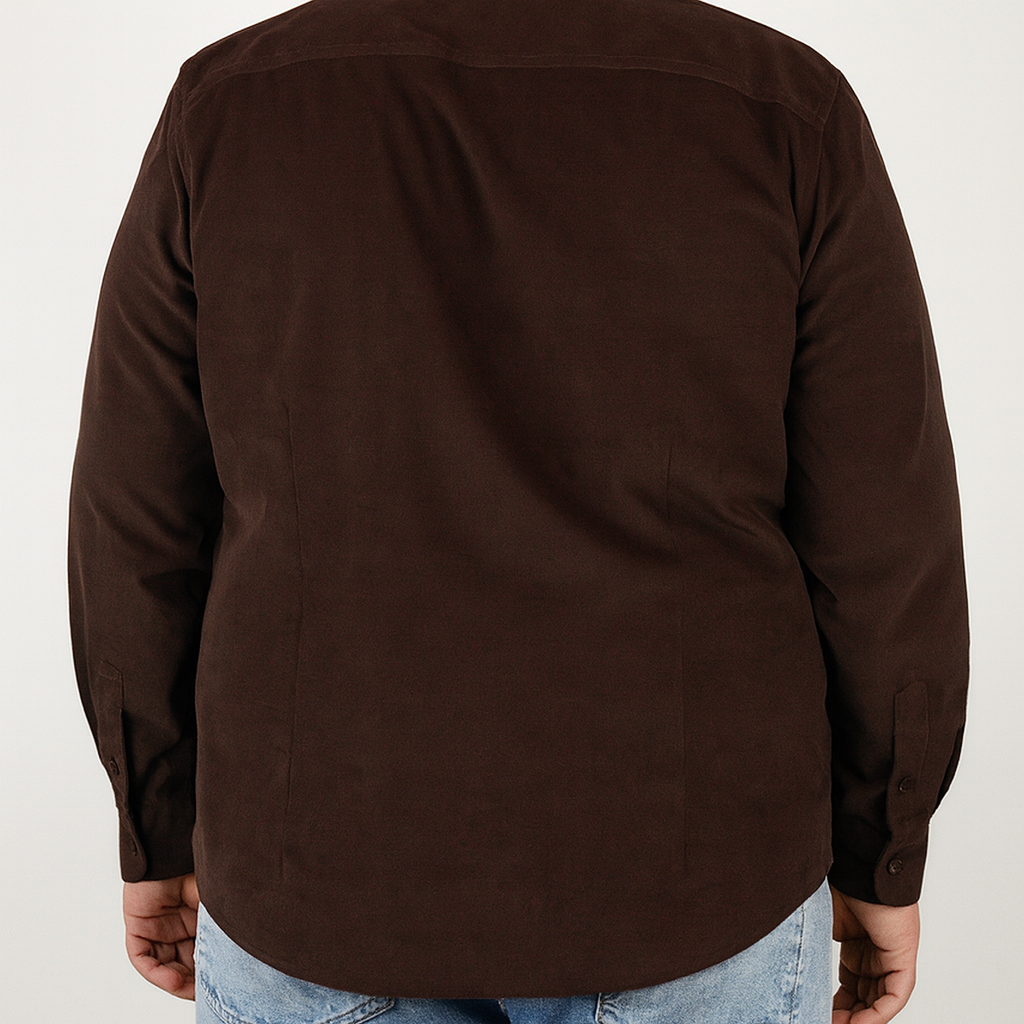 Camisa de Pana Café Lisa con Manga Larga 100% Algodón Talla Extra 2309427