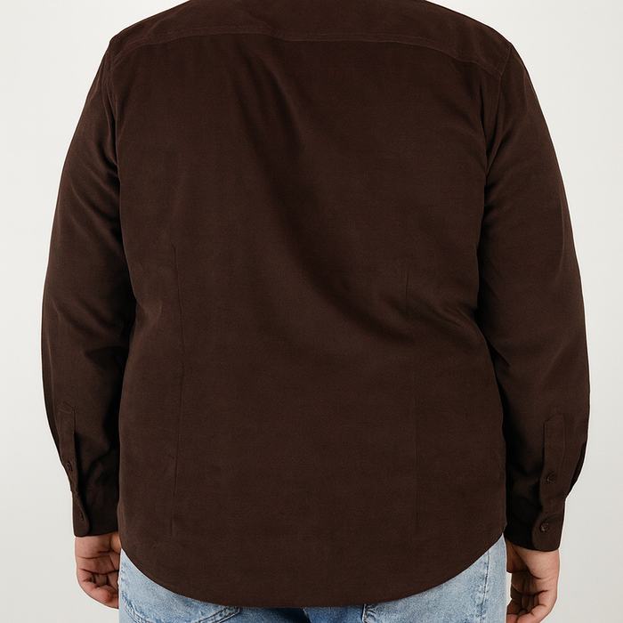 Camisa de Pana Café Lisa con Manga Larga 100% Algodón Talla Extra 2309427
