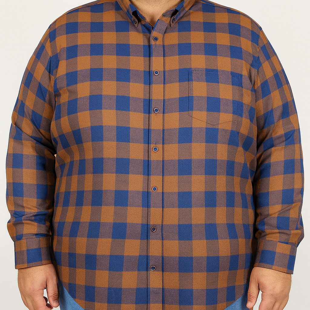 Camisa de Franela de Cuadros Naranja con Manga Larga Talla Extra 2309449