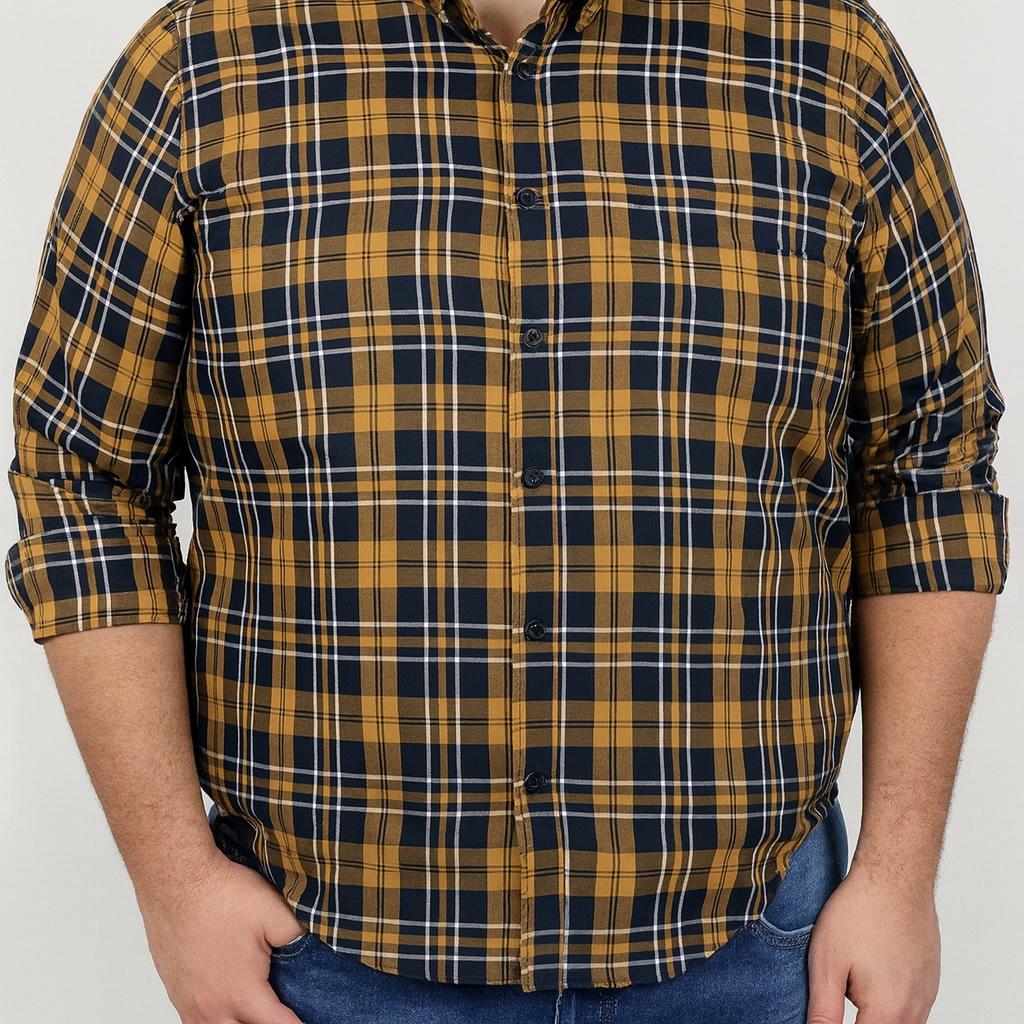 Camisa de Franela de Cuadros Mostaza con Manga Larga Talla Extra 2209080