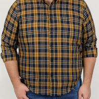 Camisa de Franela de Cuadros Mostaza con Manga Larga Talla Extra 2209080