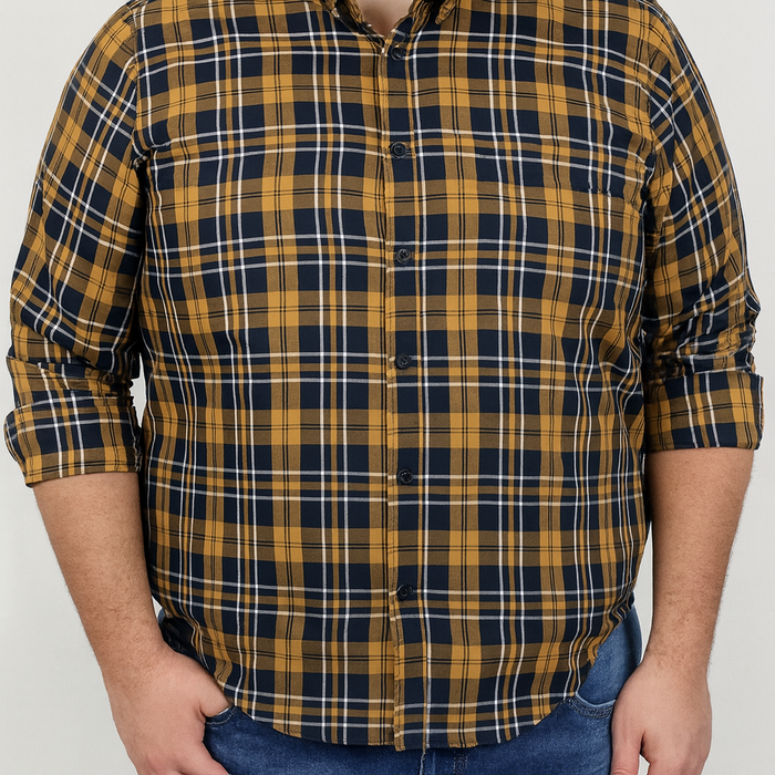 Camisa de Franela de Cuadros Mostaza con Manga Larga Talla Extra 2209080