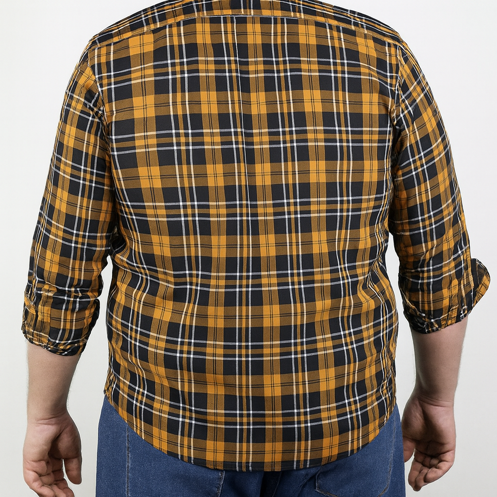 Camisa de Franela de Cuadros Mostaza con Manga Larga Talla Extra 2209080