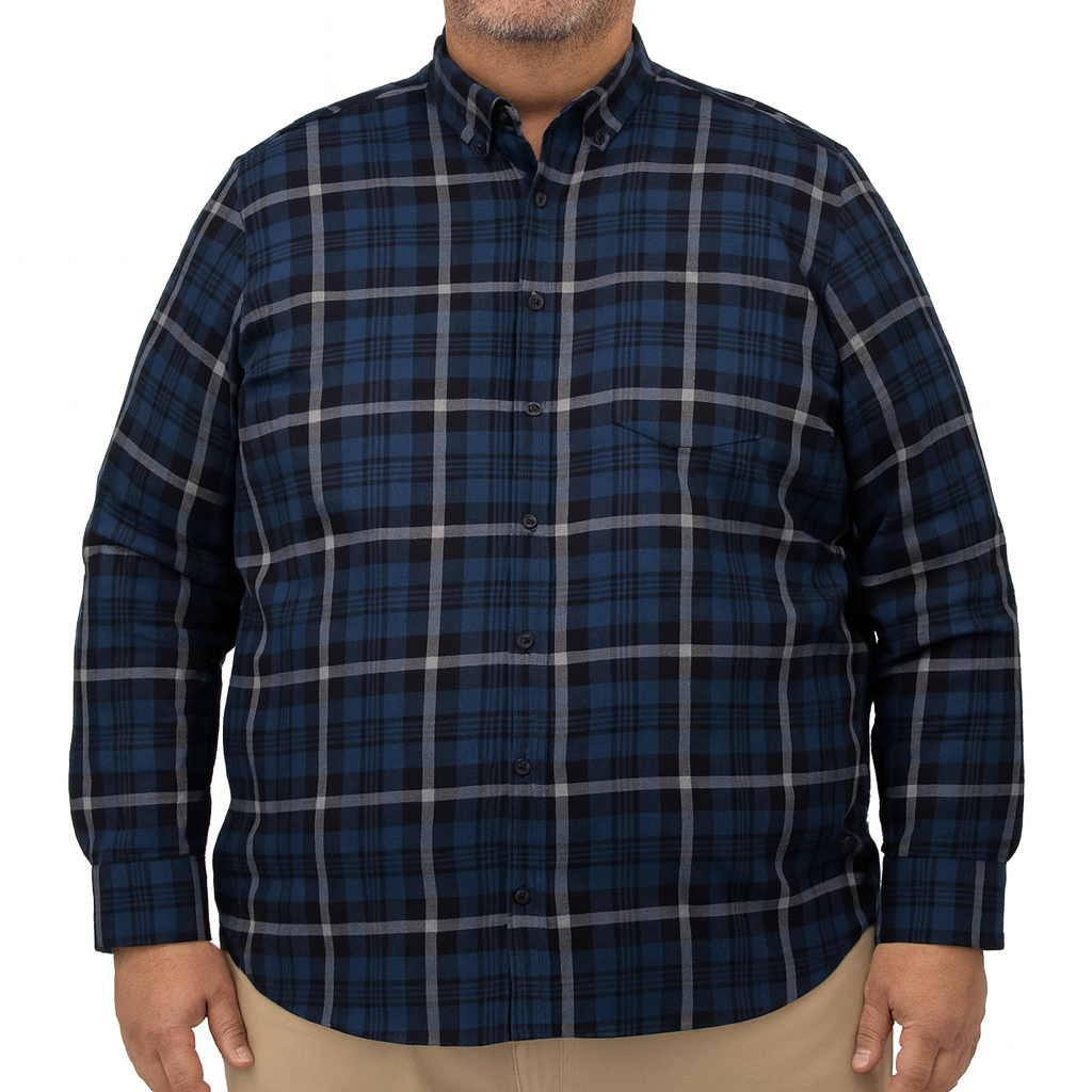 Camisa de Franela de Cuadros Azul con Manga Larga Talla Extra 2410272