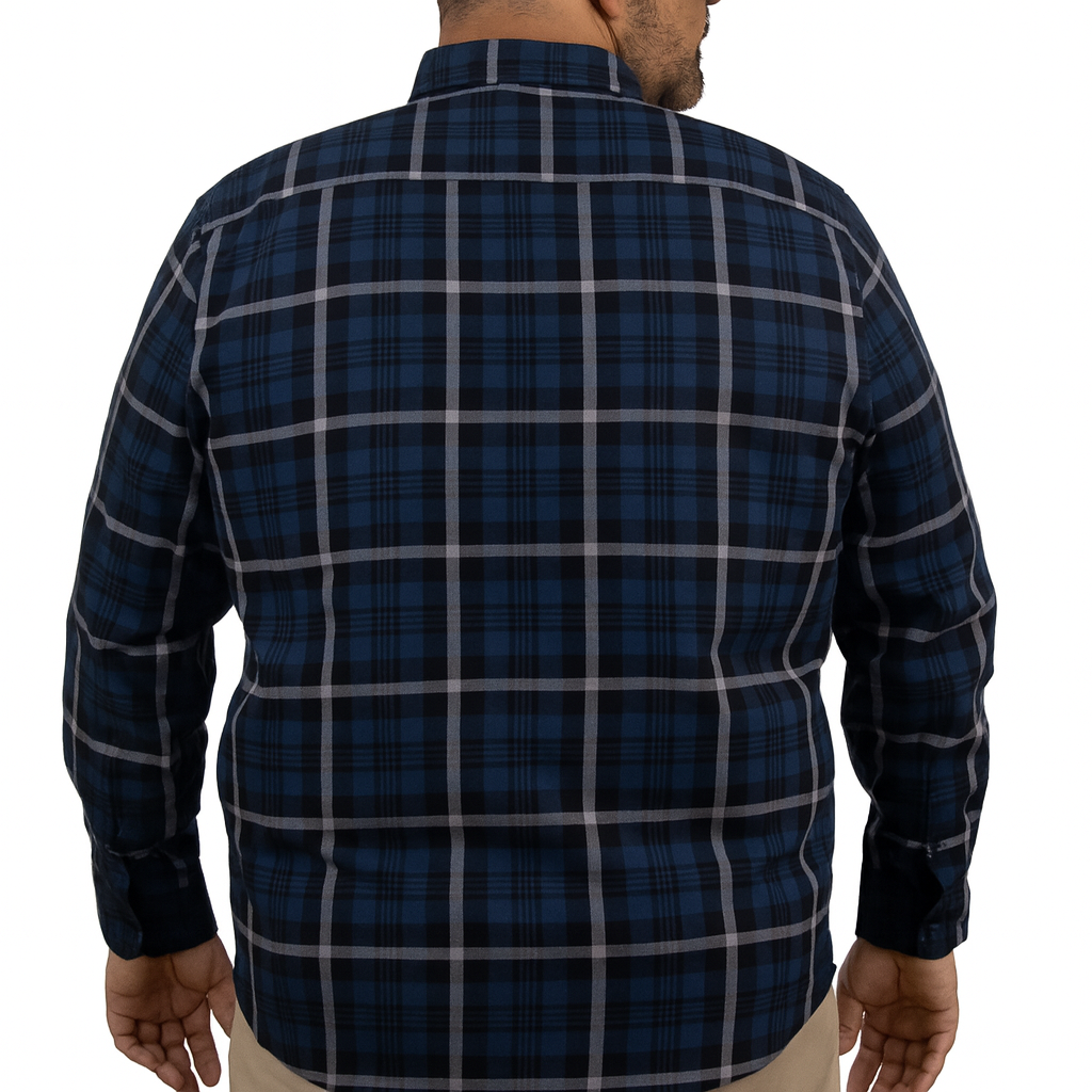 Camisa de Franela de Cuadros Azul con Manga Larga Talla Extra 2410272