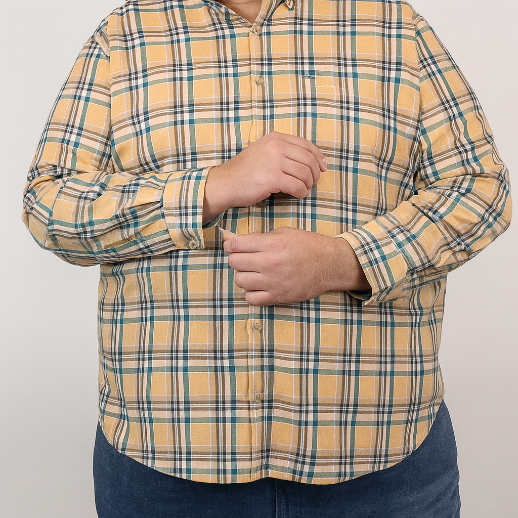 Camisa de Cuadros Amarilla con Manga Larga Talla Extra 100% Algodón 2304073