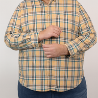 Camisa de Cuadros Amarilla con Manga Larga Talla Extra 100% Algodón 2304073