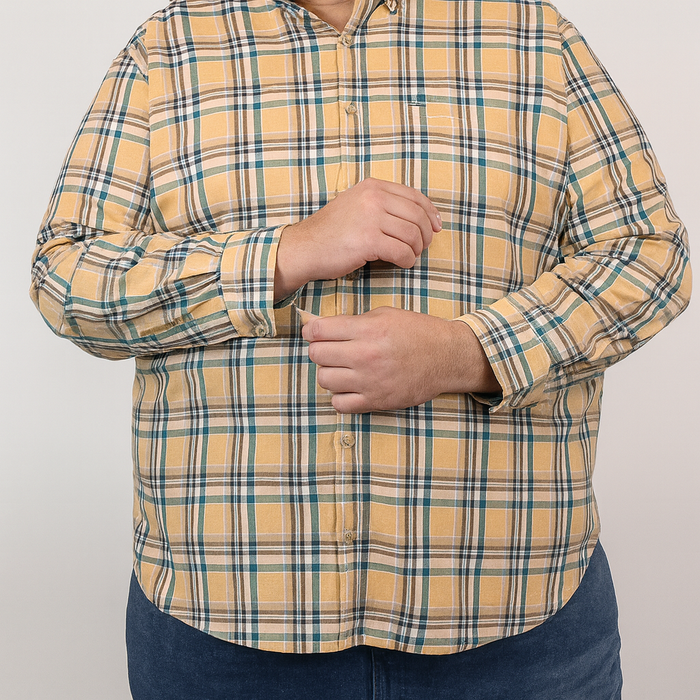 Camisa de Cuadros Amarilla con Manga Larga Talla Extra 100% Algodón 2304073