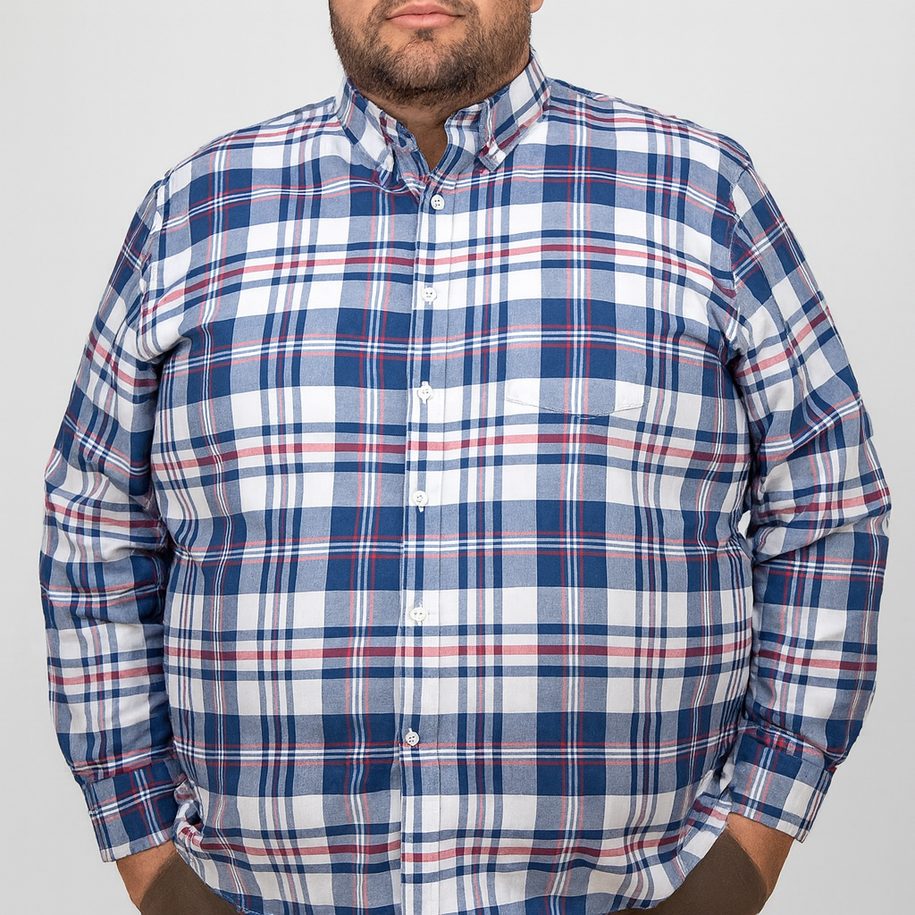 Camisa de Cuadros Azul con Manga Larga Talla Extra 100% Algodón 2312614