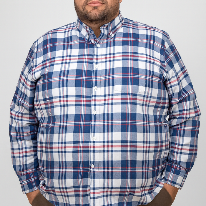 Camisa de Cuadros Azul con Manga Larga Talla Extra 100% Algodón 2312614