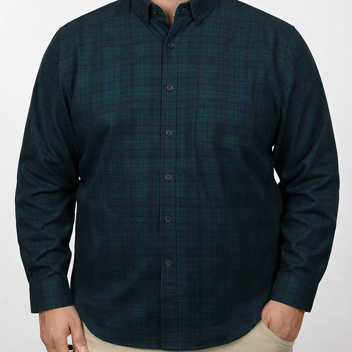 Camisa de Pana de Cuadros Verde con Manga Larga 100% Algodón Talla Extra 2309432