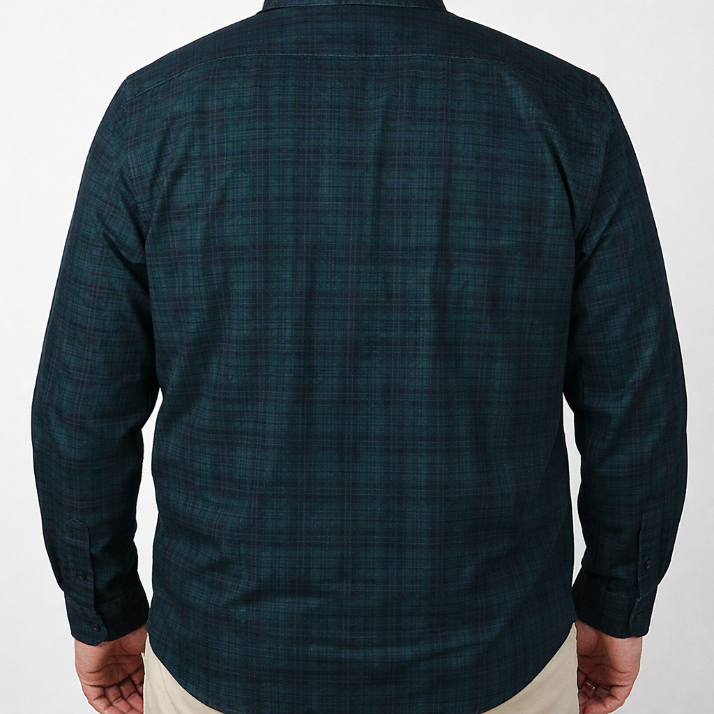 Camisa de Pana de Cuadros Verde con Manga Larga 100% Algodón Talla Extra 2309432