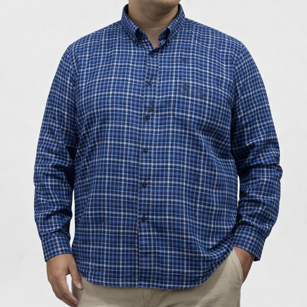 Camisa de Franela de Cuadros Azul con Manga Larga 100% Algodón Talla Extra 2410270