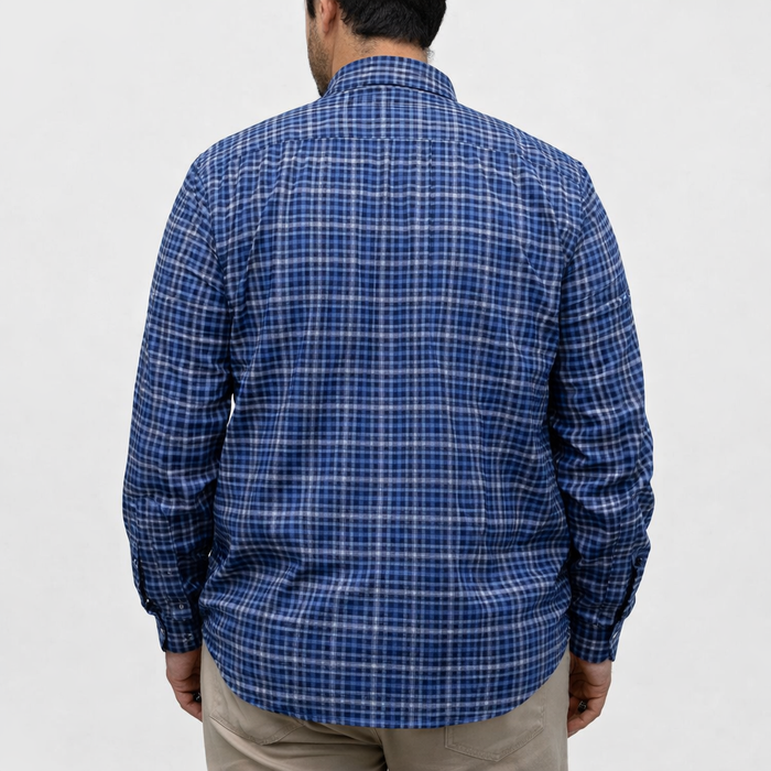 Camisa de Franela de Cuadros Azul con Manga Larga 100% Algodón Talla Extra 2410270