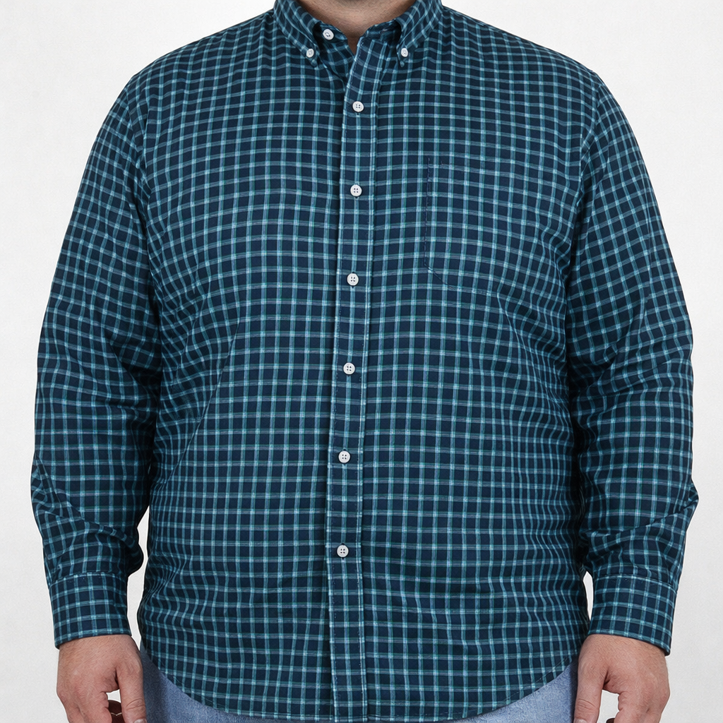 Camisa de Franela de Cuadros Azul con Manga Larga 100% Algodón Talla Extra 2309446