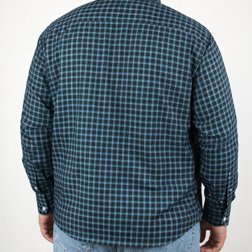 Camisa de Franela de Cuadros Azul con Manga Larga 100% Algodón Talla Extra 2309446