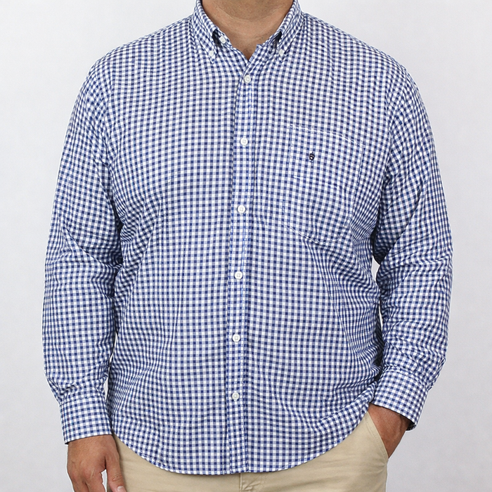 Camisa de Franela de Cuadros Azul con Manga Larga 100% Algodón Talla Extra 2309447